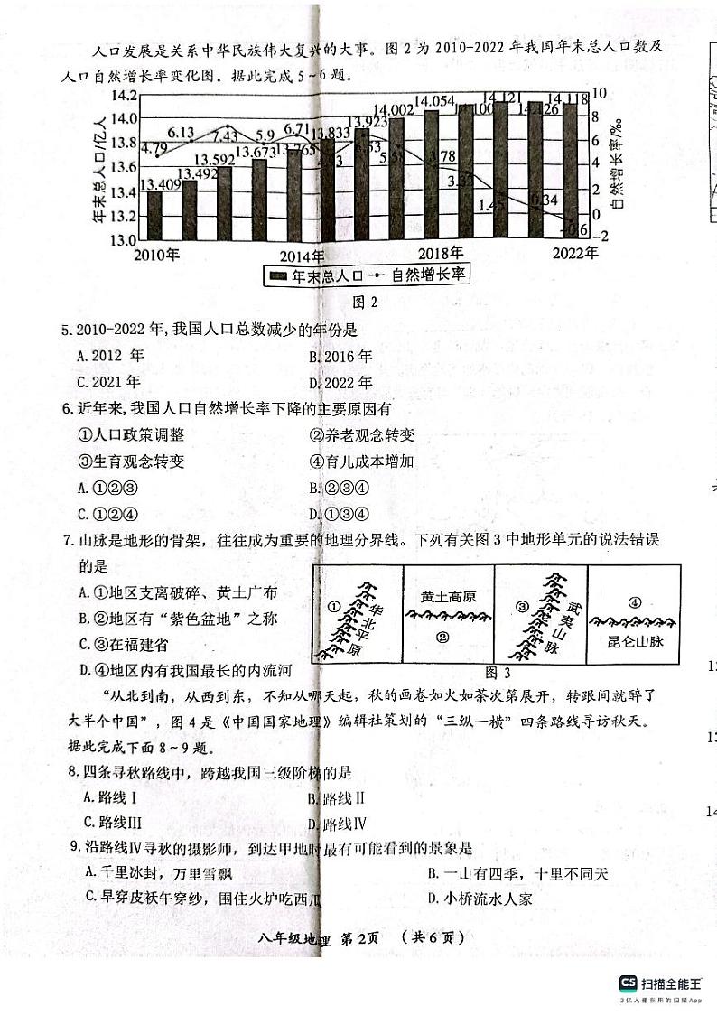 河南省漯河市郾城区2023-2024学年八年级上学期期末地理试题02