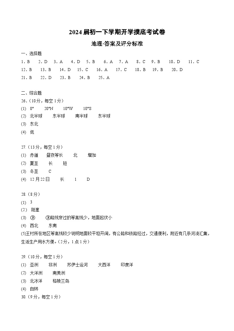 【开学摸底考】七年级地理（新疆专用，七上全册）-2023-2024学年初中下学期开学摸底考试卷.zip01