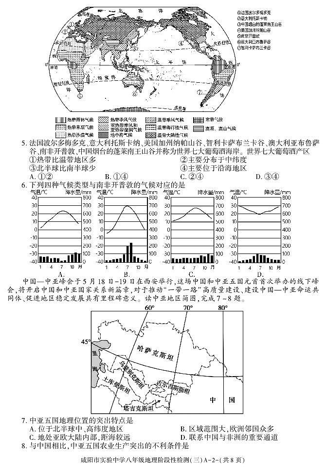 陕西省咸阳市实验中学2022-2023学年八年级下学期阶段检测（月考）（三）地理试题02