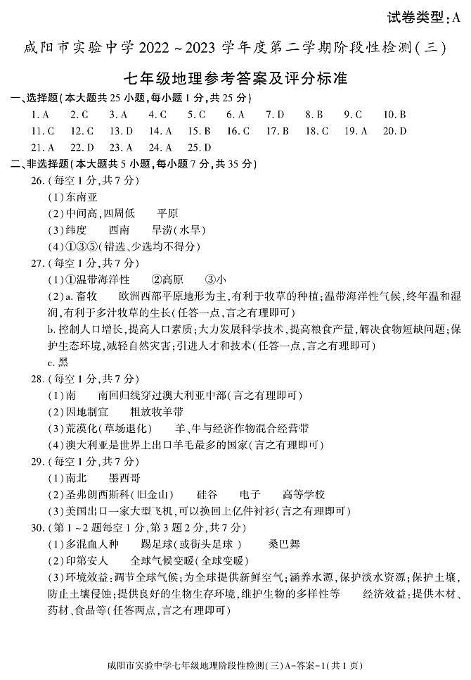 答案－ 七地理第1页