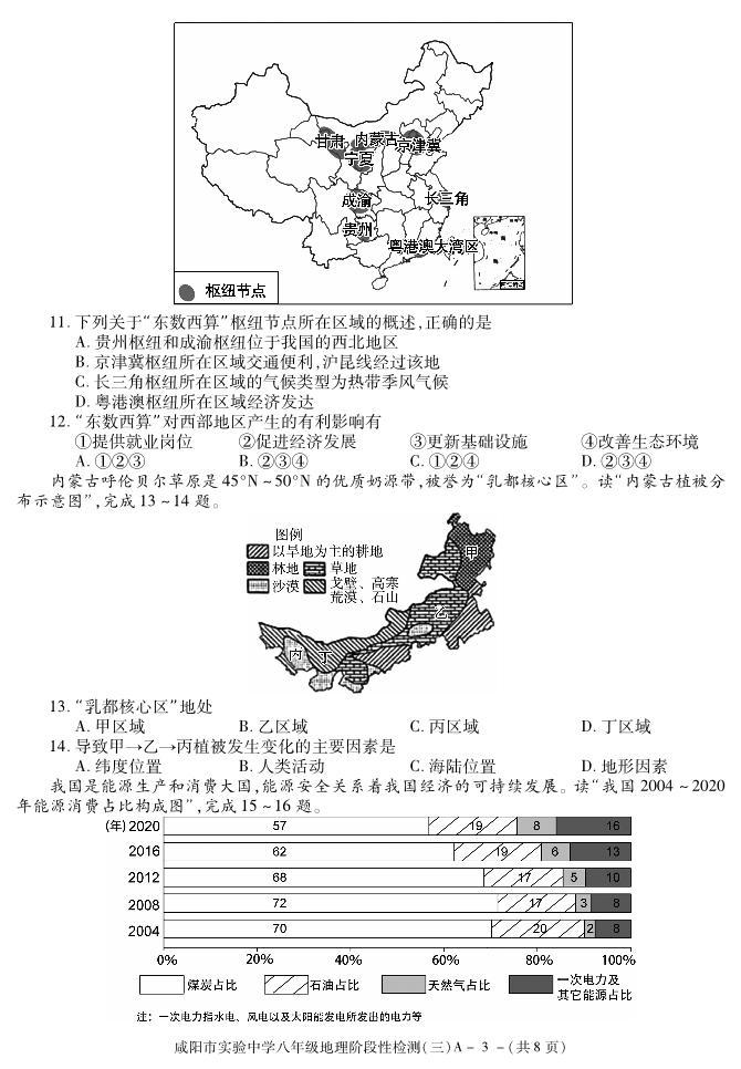陕西省咸阳市实验中学2021-2022学年八年级下学期阶段检测（月考）（三）地理试题03