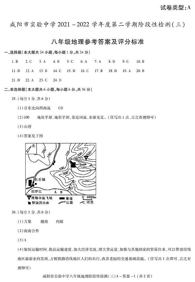 陕西省咸阳市实验中学2021-2022学年八年级下学期阶段检测（月考）（三）地理试题01