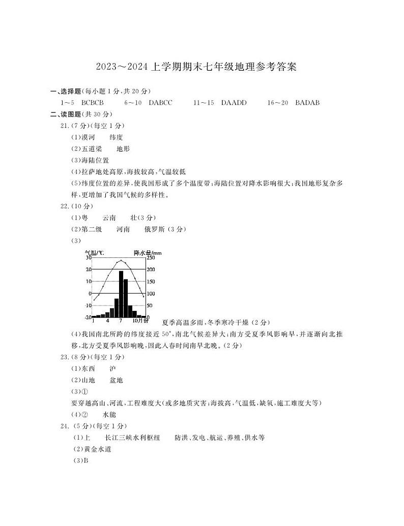 河南省平顶山市郏县2023-2024学年七年级上学期期末学情检测地理试题(1)第1页