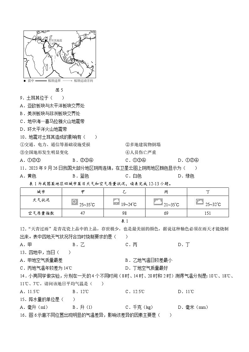 湖南省湘潭市2023-2024学年七年级上学期期末地理试题第3页
