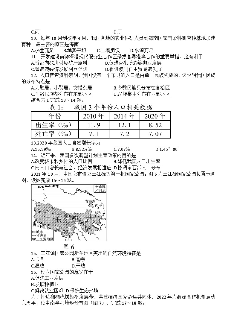 2022年海南省中考地理真题03