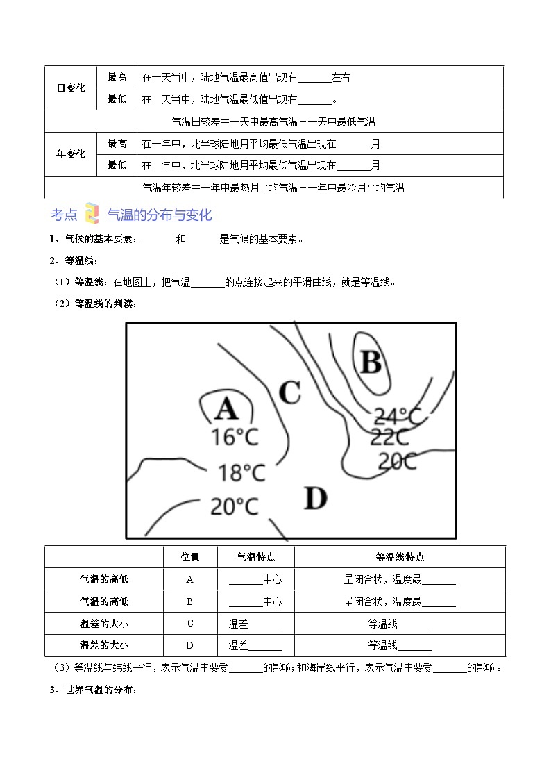 第二章  世界的气候（考点梳理卷）  【难度分层·单元卷】（中图·北京版）（原卷版）第2页