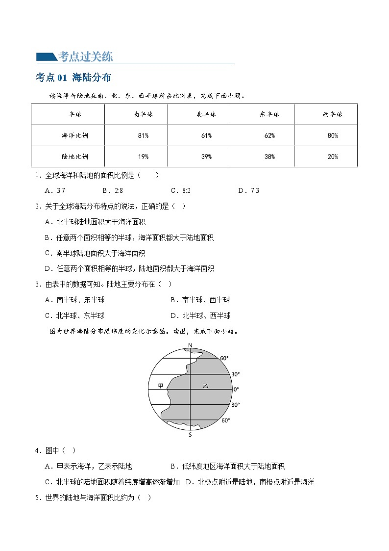 2024年中考地理一轮复习 专题04  陆地和海洋（梯级进阶练） （全国通用）02