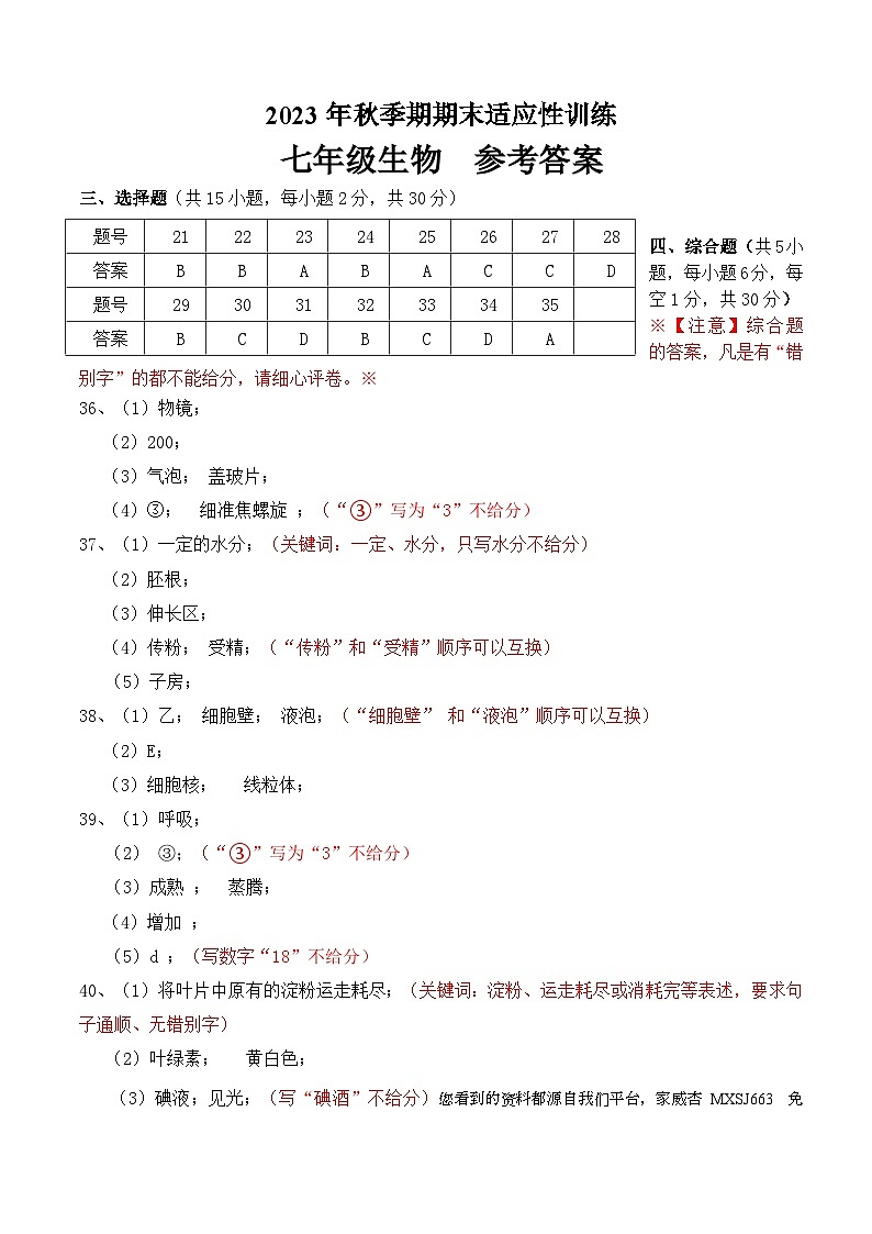 广西玉林地区2023-—2024学年七年级上学期期末考试地理、生物合卷试题(2)第1页