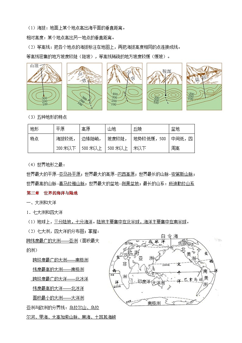 湘教版七年级上册地理中考复习知识要点提纲教案03