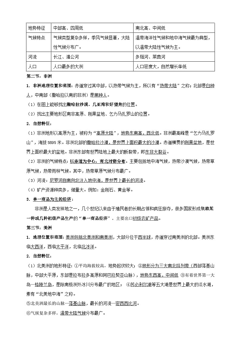 湘教版七年级下册地理中考复习知识要点提纲教案第2页