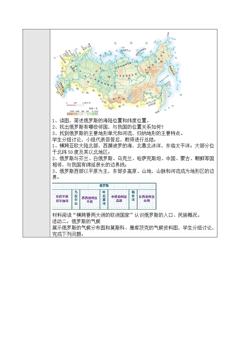 人教版（新课标）七年级地理下册7.4《俄罗斯》教案第2页