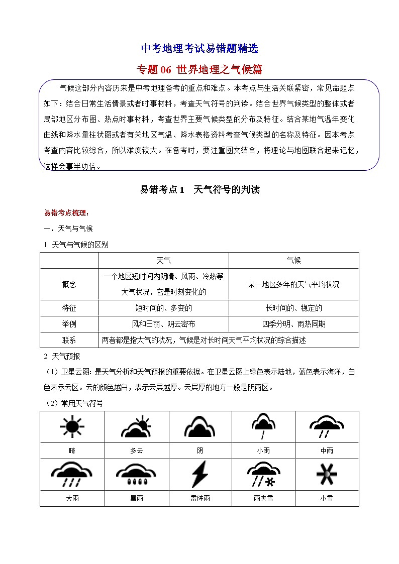 06 世界地理之气候篇-备战中考地理考试易错题练习第1页