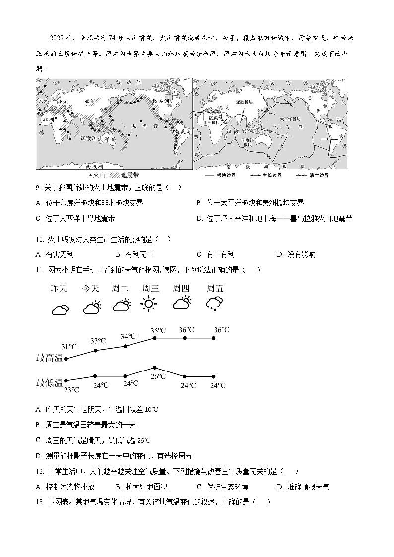 河北省邯郸市邯郸经济技术开发区2023-2024学年七年级上学期期末地理试卷（原卷版+解析版）03