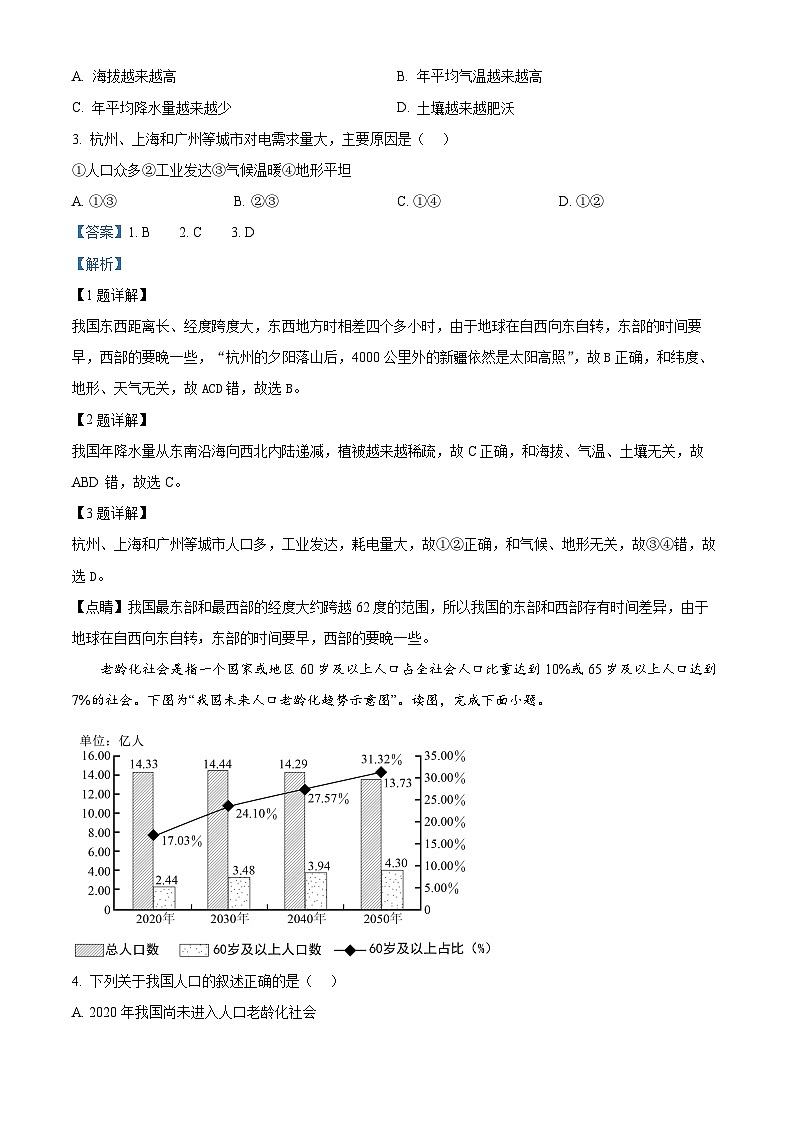 湖南省长沙市周南实验中学2023-2024学年八年级上学期期中考试地理试题（原卷版+解析版）02