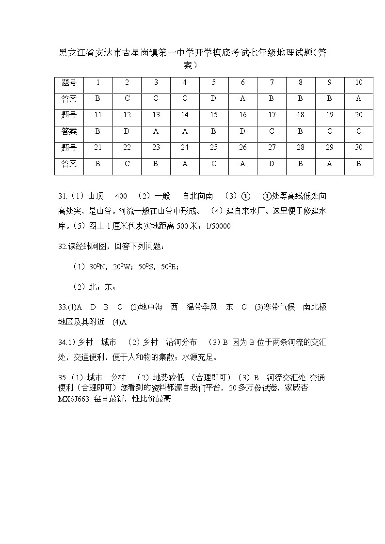 黑龙江省安达市吉星岗镇第一中学2023-2024学年七年级下学期开学地理试题第1页
