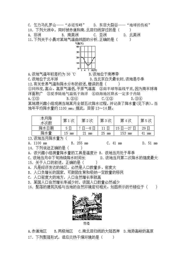 甘肃省武威市第十六中学2023-2024学年七年级下学期开学学情评估地理试题02