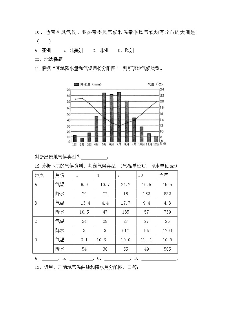 湘教版地理七年级上册 第四章第四节《世界主要气候类型》同步习题2第2页
