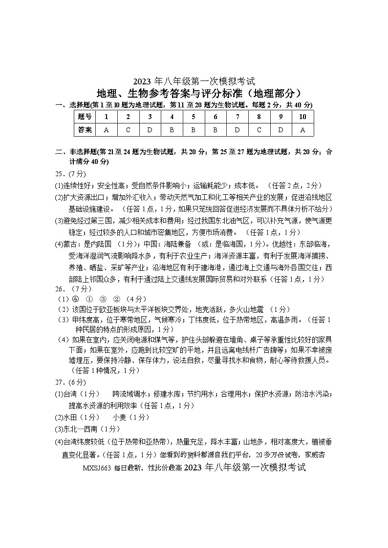 148，2023年江苏省徐州中考地理生物一模试题01