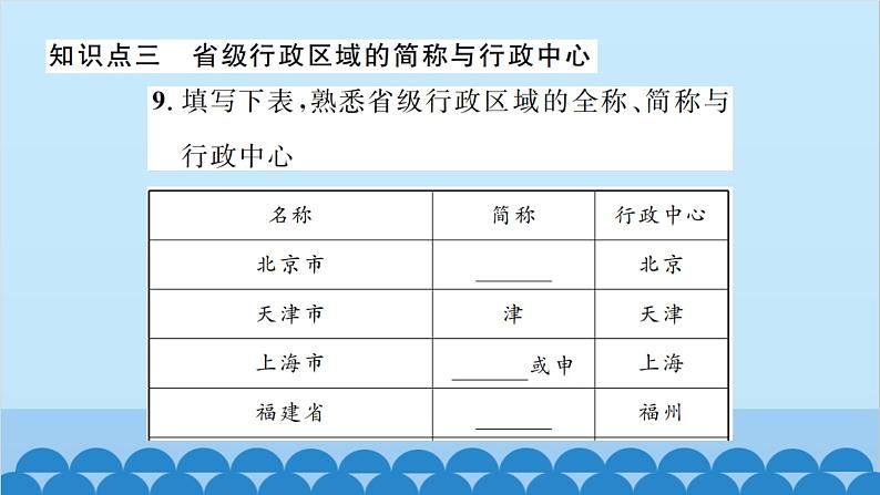 湘教版地理八年级上册 第1章第2节 中国的行政区划习题课件第8页