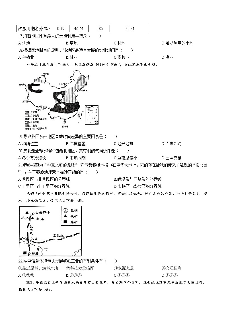 山西省朔州市应县2023-2024学年八年级上学期期末地理试题第3页