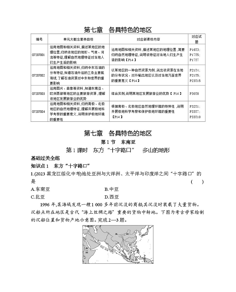 7.11  东方“十字路口”　多山的地形--商务星球版版初中地理七年级下册同步练习第1页