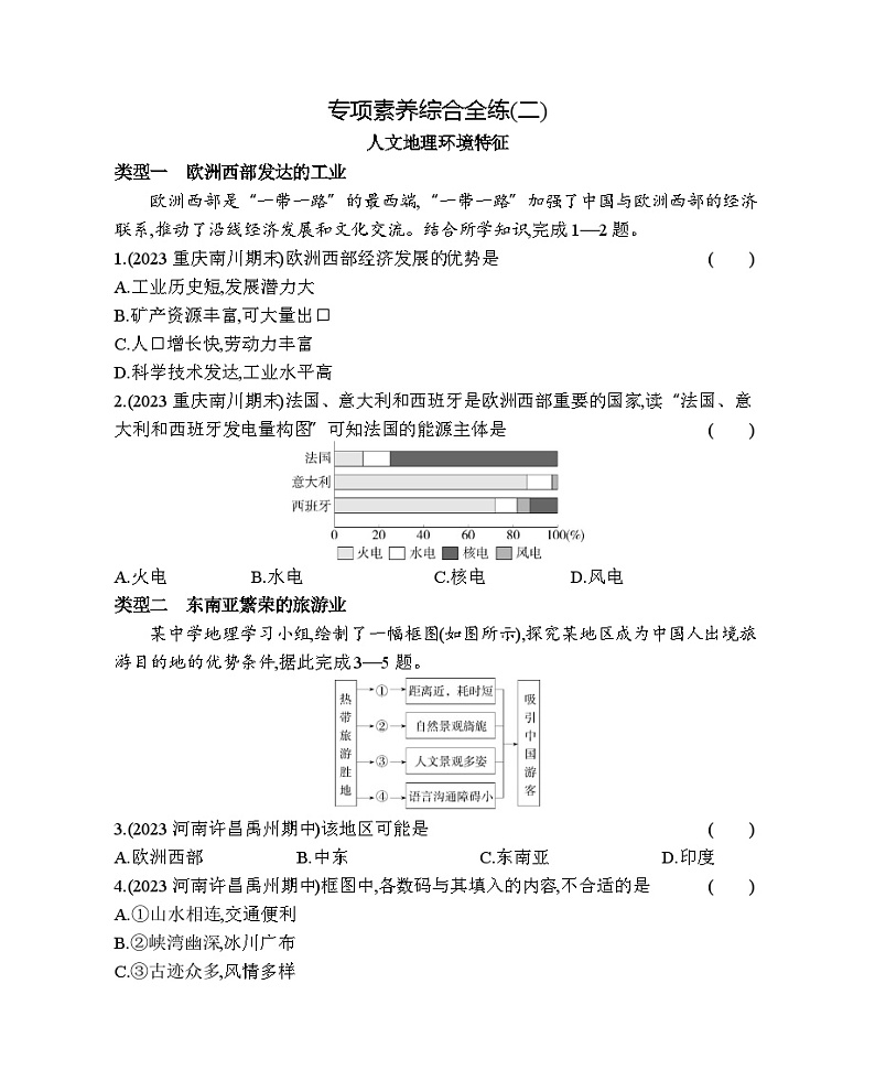 02-专项素养综合检测  人文地理环境特征--商务星球版版初中地理七年级下册同步练习第1页