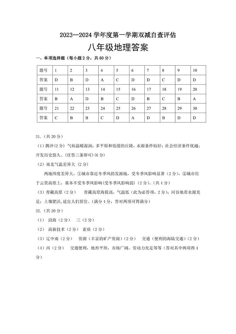 广东省鹤山市2023—2024学年八年级上学期期末地理试卷(1)第1页