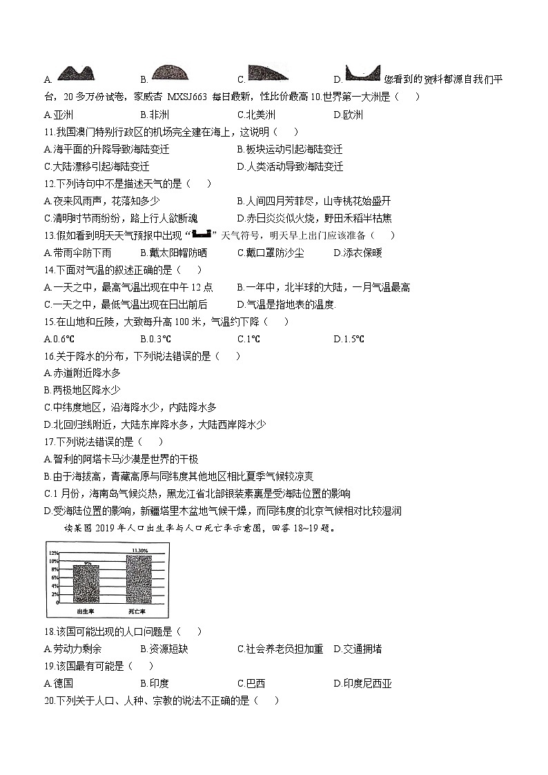新疆乌鲁木齐市第一中学2023-2024学年七年级上学期期末考试地理试卷. ()第2页