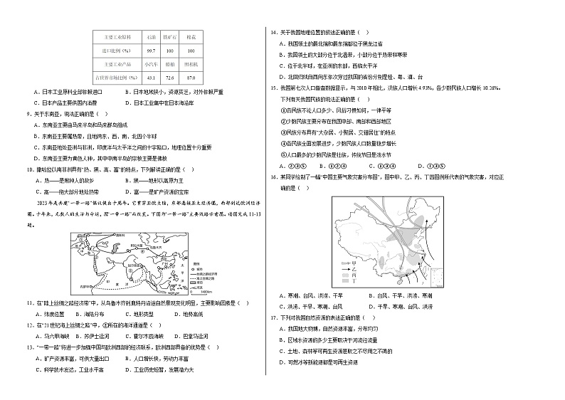 2024年初三中考第一次模拟考试试题：地理（黑龙江）（A3考试版）第2页