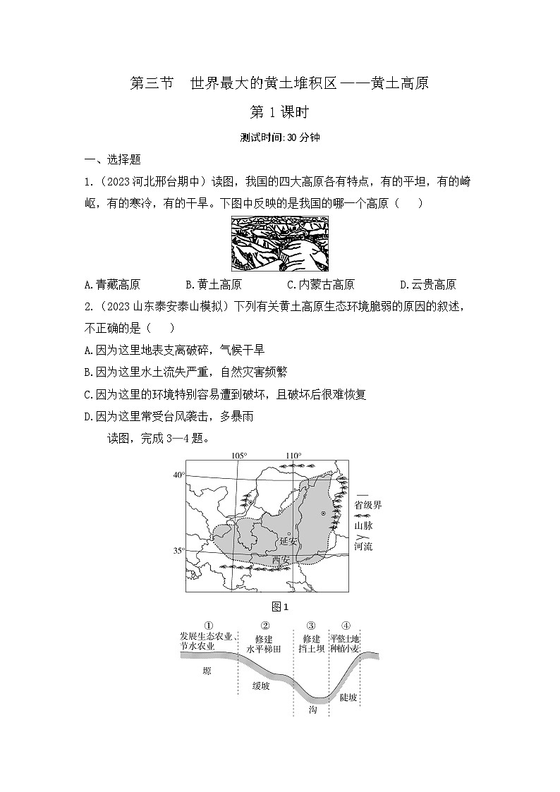 6.3　世界最大的黄土堆积区——黄土高原--2024年人教版地理八年级下册同步课时小卷01
