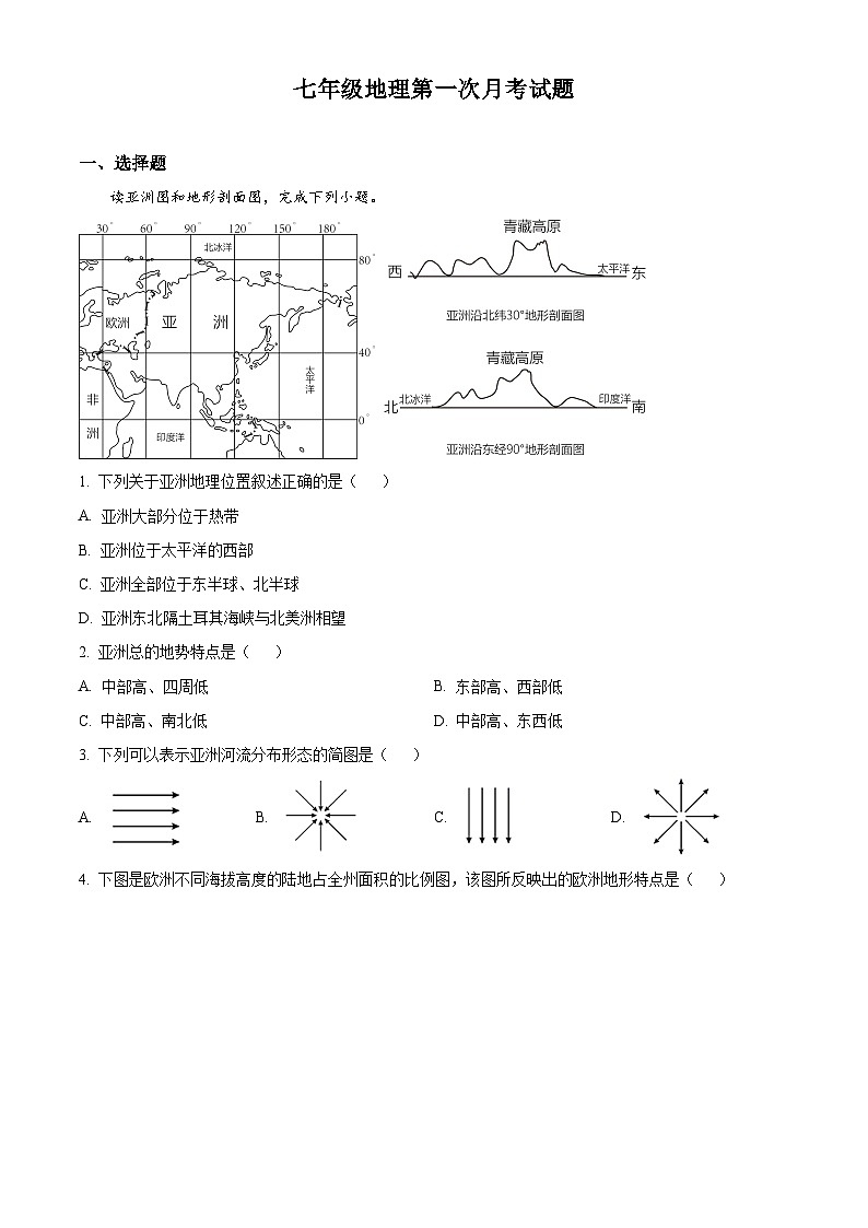 精品解析：山东省聊城市莘县春笋学校2023-2024学年七年级下学期3月月考地理试题（原卷版）第1页