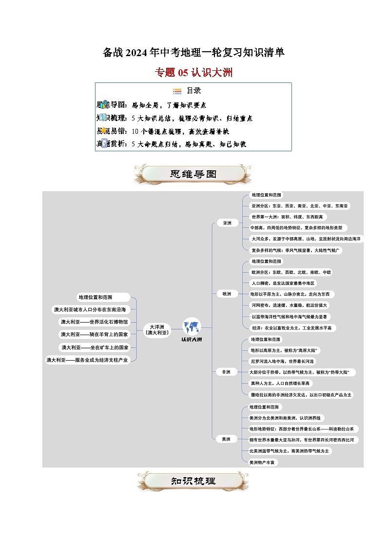 专题05 认识大洲-备战2024年中考地理一轮复习知识清单第1页