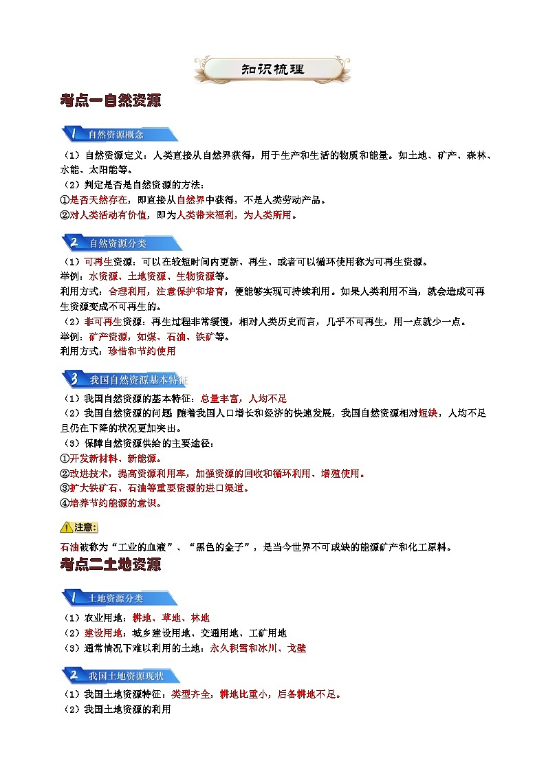 专题10 我国的自然资源-备战2024年中考地理一轮复习知识清单02