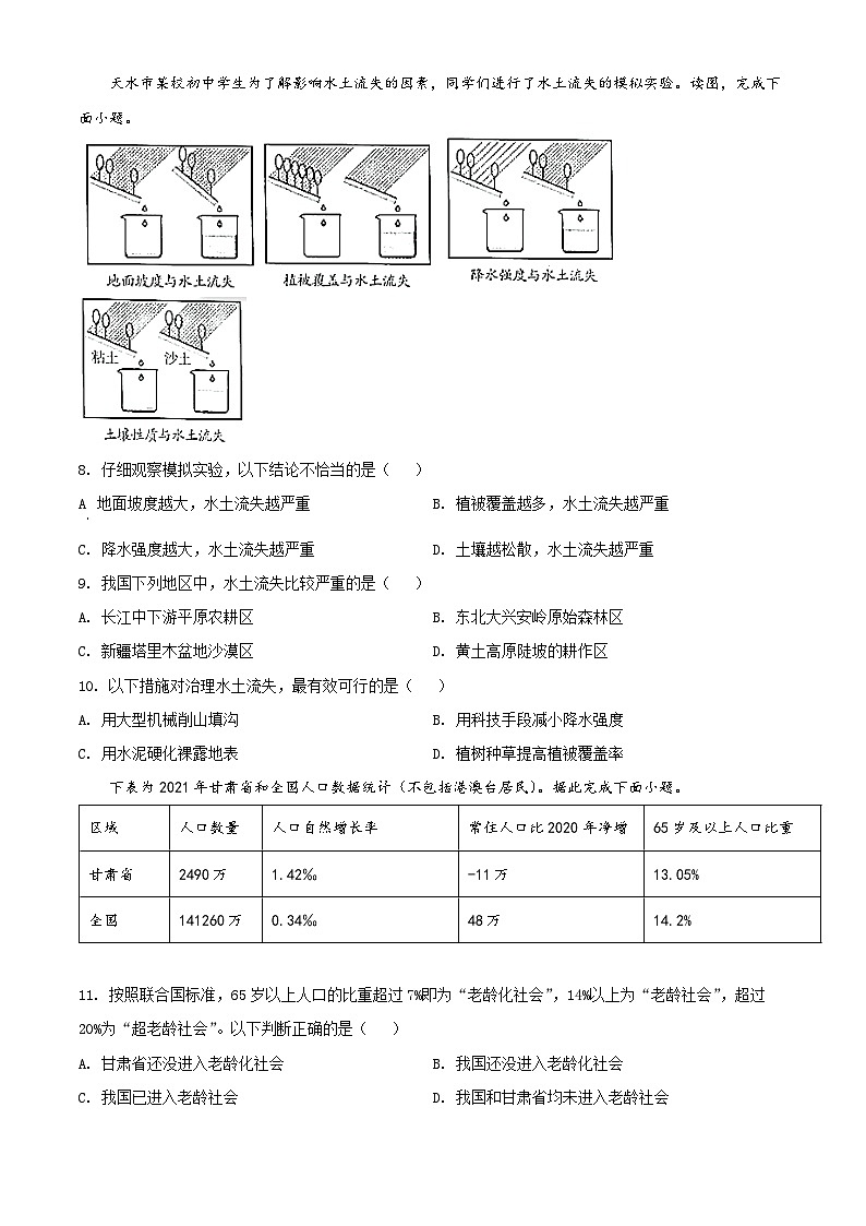 2022年甘肃省天水市中考地理真题03