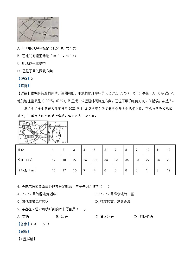2022年甘肃省武威市中考地理真题（含解析）02