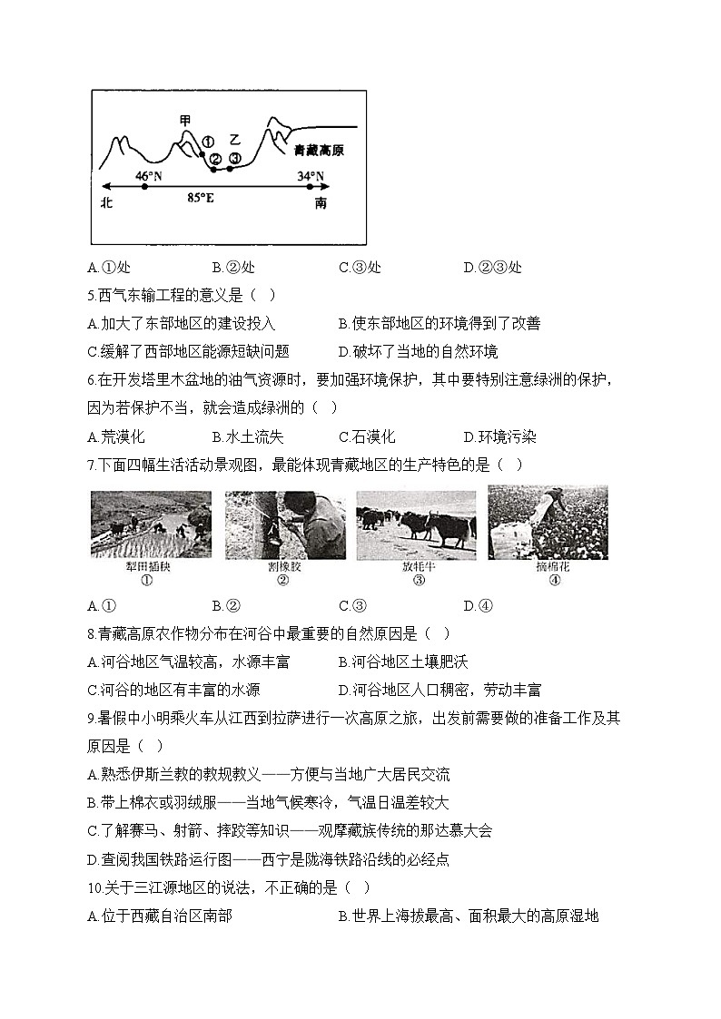 中考地理一轮复习高频考点综合练习：专题十六 西北地区与青藏地区（2）（含解析）第2页