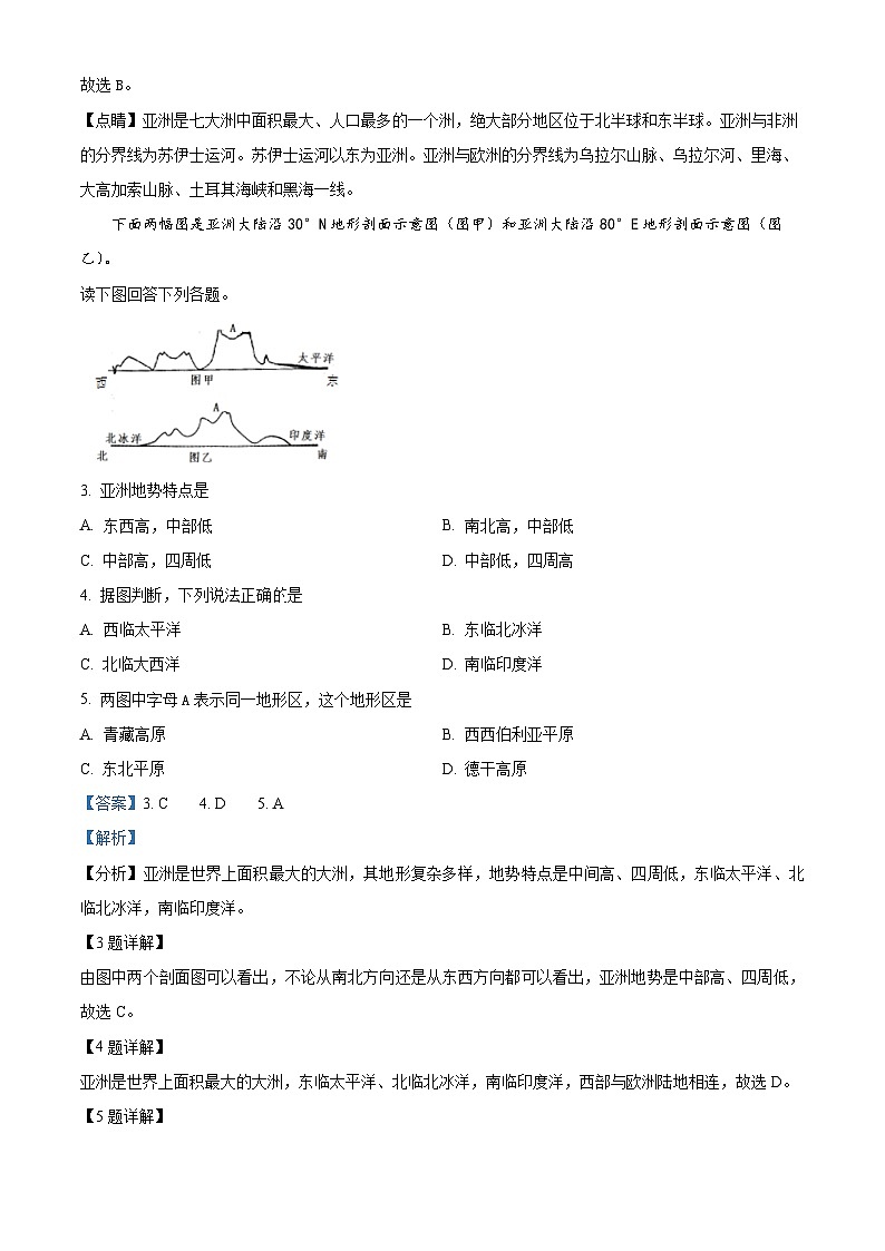 山东省德州市陵城区江山实验学校2023-2024学年七年级下学期3月月考地理试题（原卷版+解析版）02