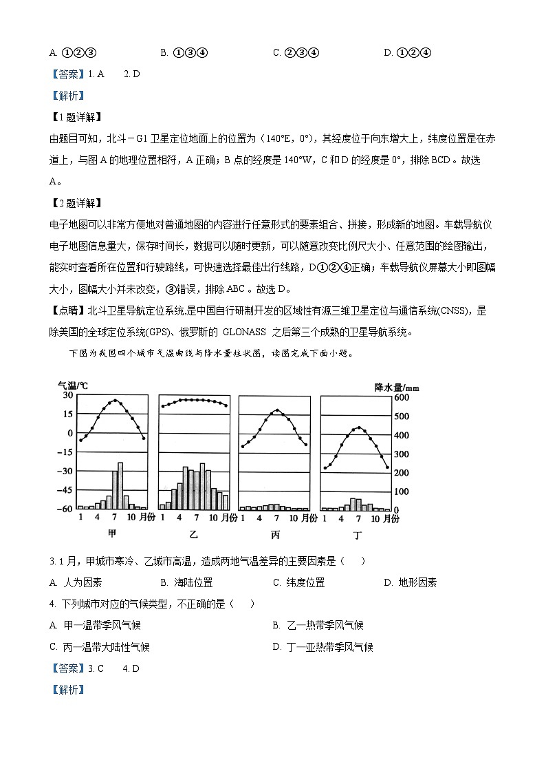 2024年山东省济南市部分学校中考二模考试地理试题（原卷版+解析版）02