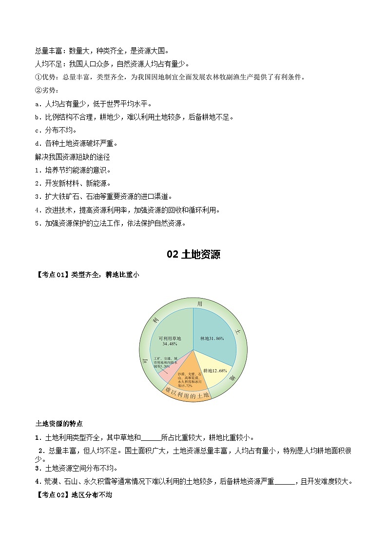 【2024年会考】初中地理一轮复习 专题19 中国的自然资源-知识清单（学生版）第2页