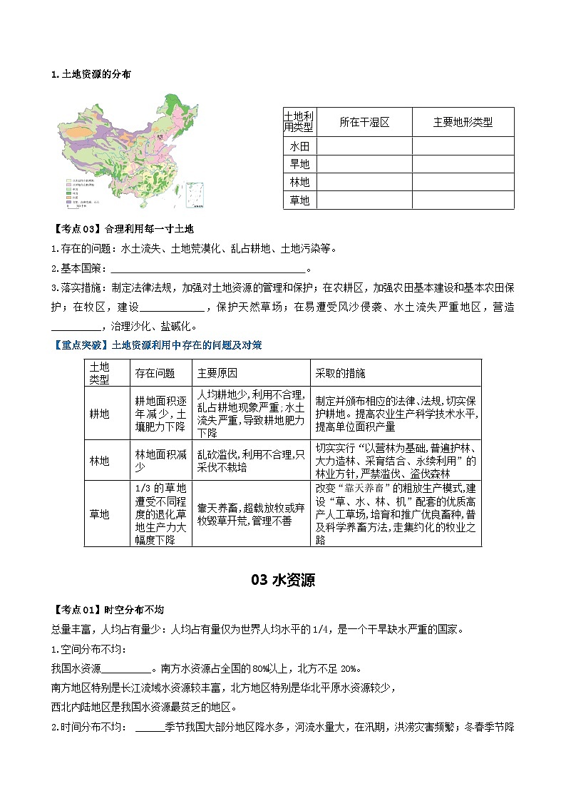 【2024年会考】初中地理一轮复习 专题19 中国的自然资源-知识清单（学生版）第3页