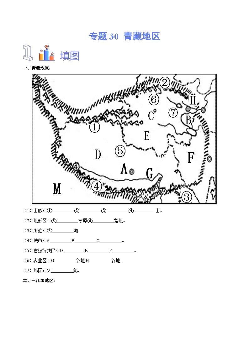 【2024年会考】初中地理专题30  青藏地区-识图速记手册与变式演练（原卷版）第1页