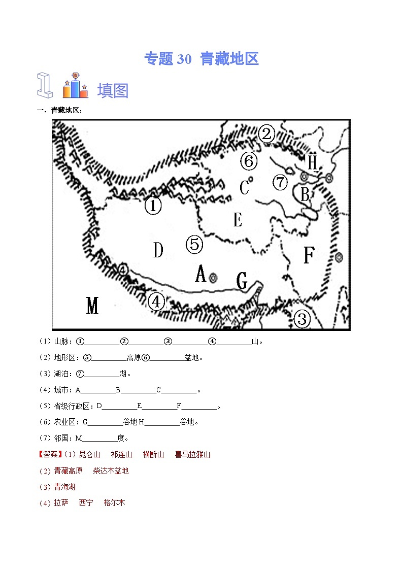 【2024年会考】初中地理专题30  青藏地区-识图速记手册与变式演练（解析版）第1页