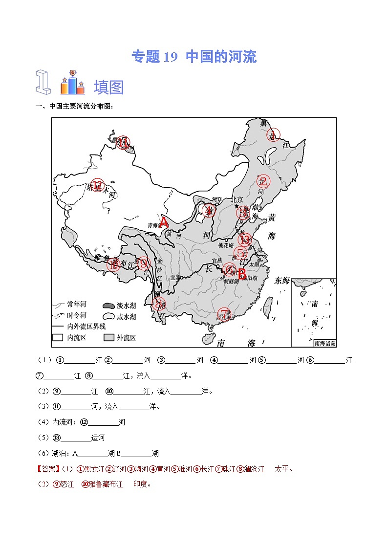 【2024年会考】初中地理专题19 中国的河流-识图速记手册与变式演练（解析版）第1页