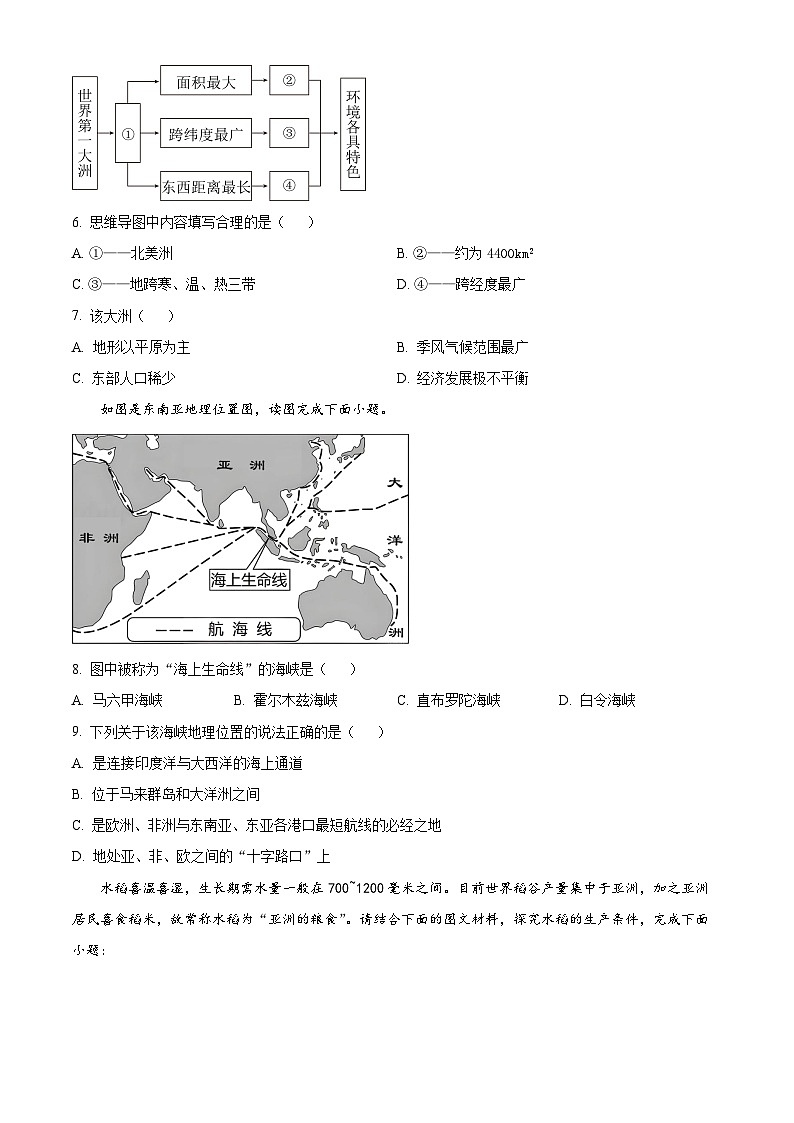 广东省江门市恩平市五校2023-2024学年七年级下学期4月联考地理试题（原卷版+解析版）02
