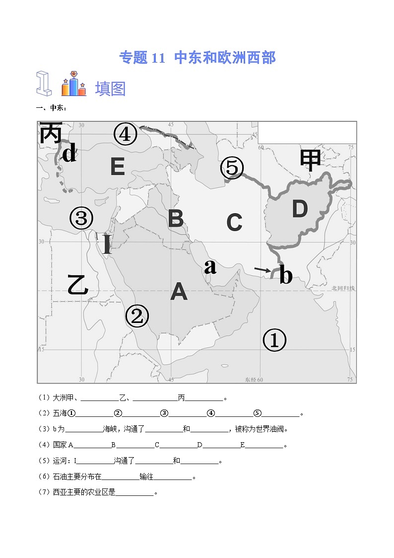 中考地理一轮复习速记手册与变式演练专题11 中东和欧洲西部（含解析）01