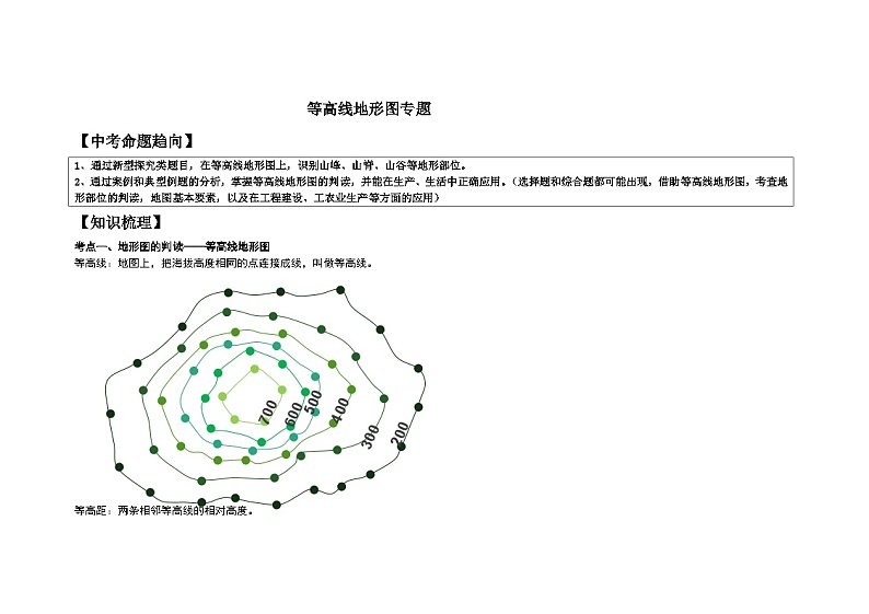 2024年中考地理二轮专题复习训练：等高线地形图（含解析）第1页