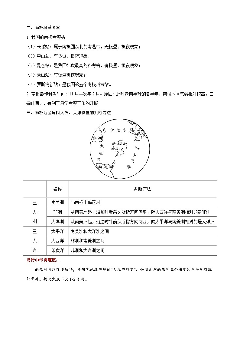 专题12 世界地理之极地篇 备战中考地理考试易错题精选试题（含解析）02