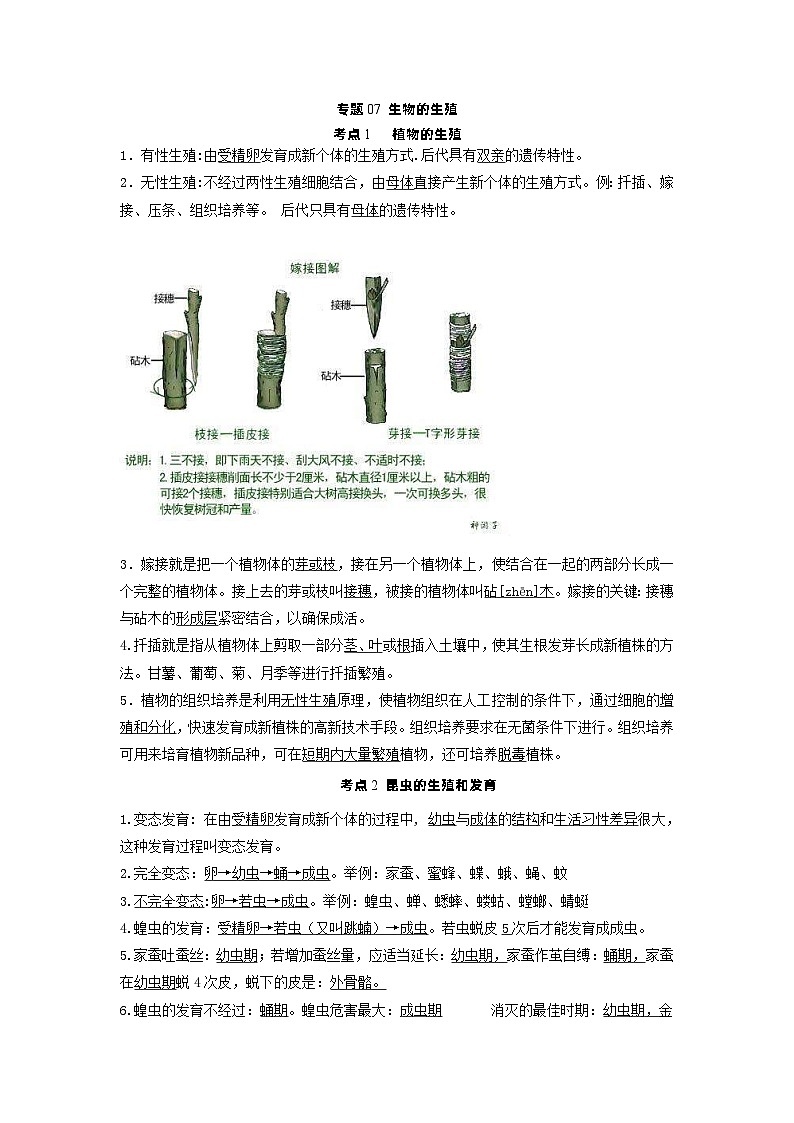 中考地理一轮复习知识点梳理专题07 生物的生殖第1页
