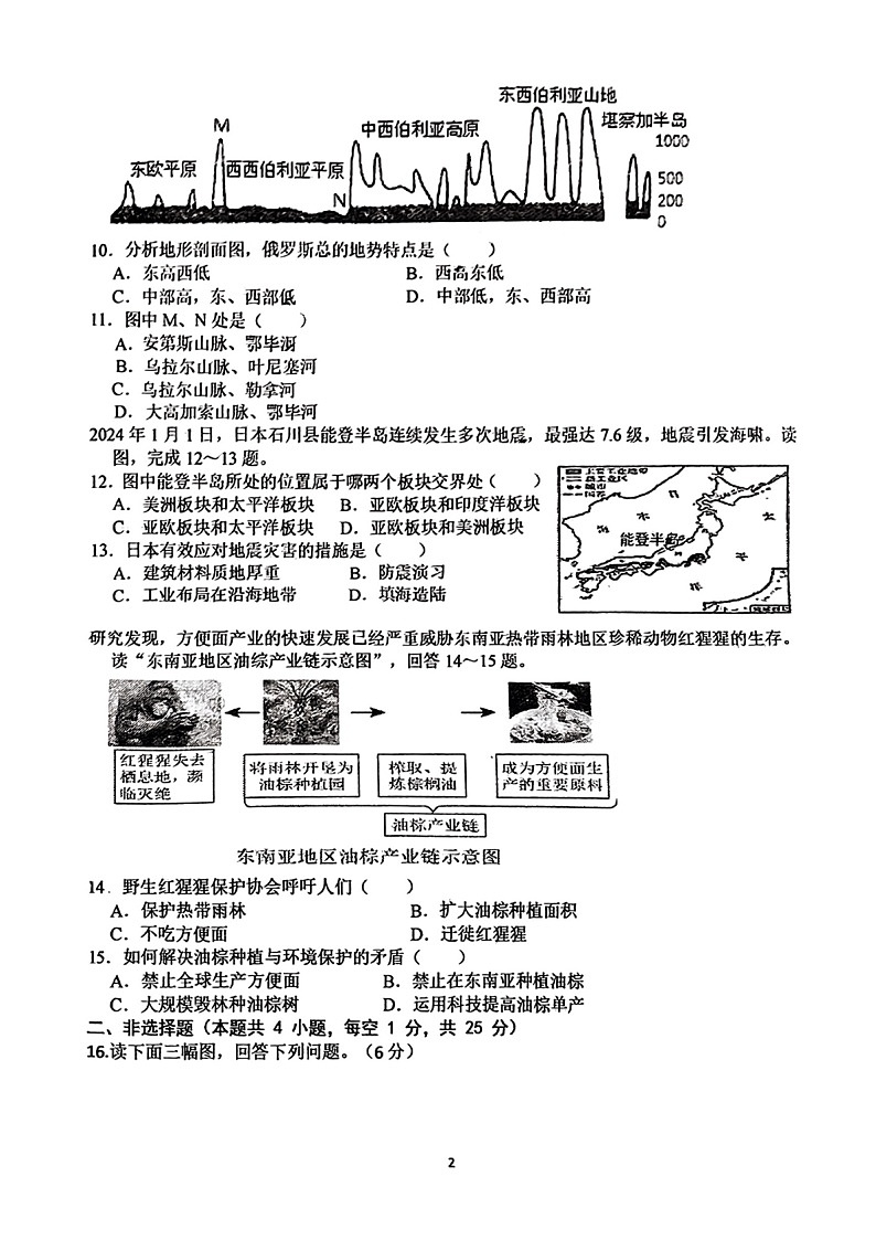 辽宁省大连市甘井子区2023-2024学年七年级下学期4月月考地理试卷（扫描版无答案）02
