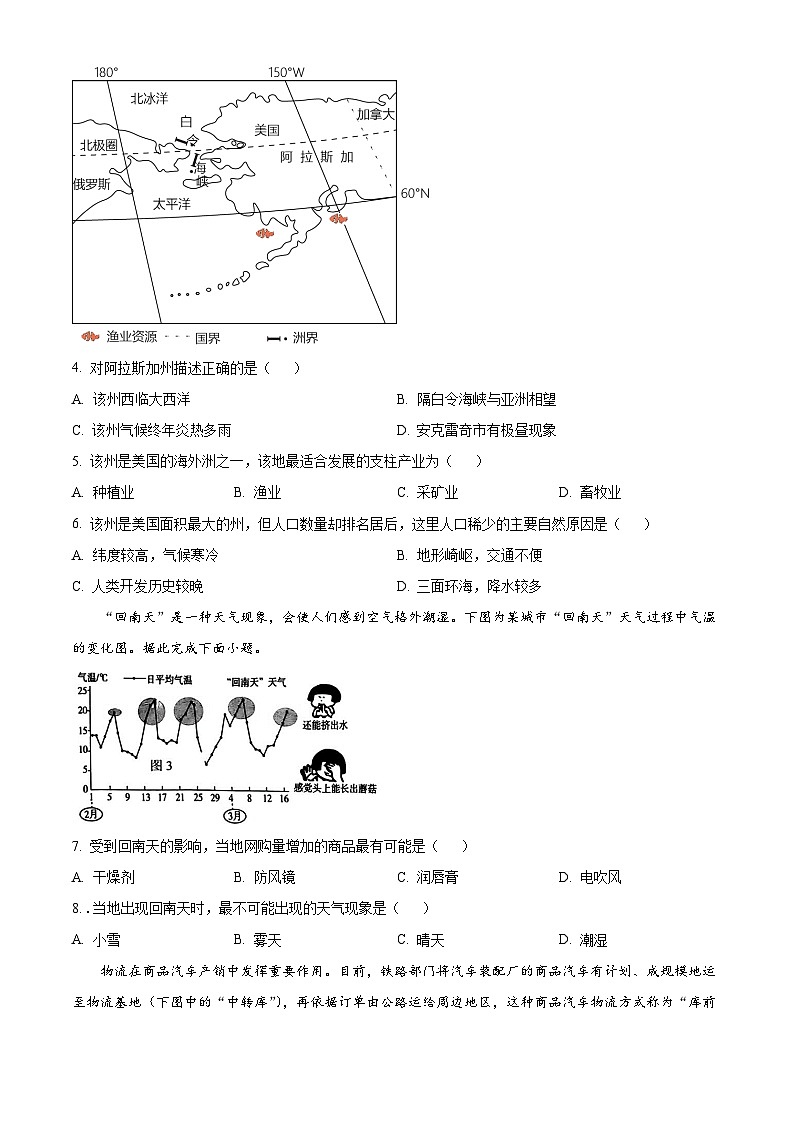 2024年海南省省直辖县级行政单位文昌市部分学校中考模拟地理试题（原卷版+解析版）02